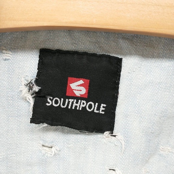 Southpole Men's Distressed Denim Jacket Blue M Button Front Acid Wash - Picture 13 of 16